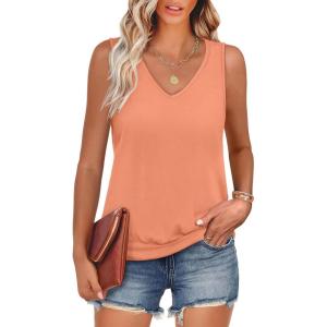 image:imageANRABESS Women Tank Tops Summer V Neck Sleeveless Casual Loose Fit Cute Cami Basic T Shirts Solid Tees 2026 Trendy OutfitsOrange