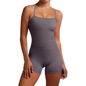 image:imageANRABESS Women Workout Sets Build in Bra 2 Piece Outfits Tank Tops Tummy Control Shorts Yoga Gym Active Wear Clothing SetDark Grey
