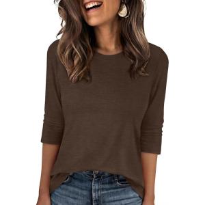 image:imageANRABESS Womens 34 Sleeve TopWrinkleFree Soft TShirtsCrew Neck Basic TeeCasual Summer Spring Clothes Daily Work TravelBrown