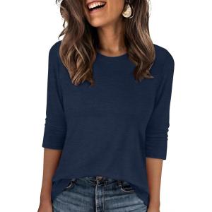 image:imageANRABESS Womens 34 Sleeve TopWrinkleFree Soft TShirtsCrew Neck Basic TeeCasual Summer Spring Clothes Daily Work TravelNavy Blue