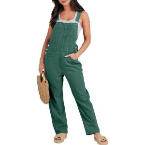 image:imageANRABESS Womens Denim Overalls Loose Fit Adjustable Strap Summer Gardening Casual amp Work Jean JumpsuitDeep Green