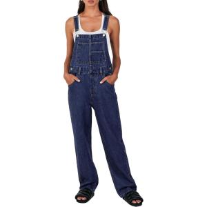 image:imageANRABESS Womens Denim Overalls Loose Fit Adjustable Strap Summer Gardening Casual amp Work Jean JumpsuitWashed Deep Indigo