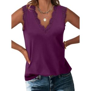 image:imageANRABESS Womens Lace Trim Tank Tops V Neck Sleeveless Shirts 2026 Summer Casual Trendy Dressy Cami TopPurple