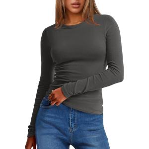 image:imageANRABESS Womens Long Sleeve Thermal Shirts Slim Fit Basic Tee Tops Warm Fleece Undershirts 2025 Fall Winter Layer OutfitsDark Grey
