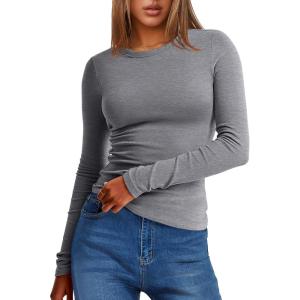 image:imageANRABESS Womens Long Sleeve Thermal Shirts Slim Fit Basic Tee Tops Warm Fleece Undershirts 2025 Fall Winter Layer OutfitsGrey
