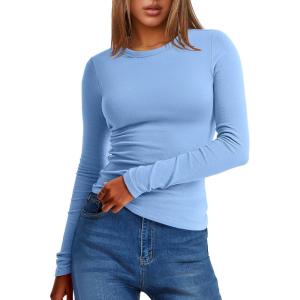 image:imageANRABESS Womens Long Sleeve Thermal Shirts Slim Fit Basic Tee Tops Warm Fleece Undershirts 2025 Fall Winter Layer OutfitsSky Blue