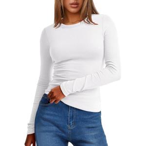 image:imageANRABESS Womens Long Sleeve Thermal Shirts Slim Fit Basic Tee Tops Warm Fleece Undershirts 2025 Fall Winter Layer OutfitsWhite