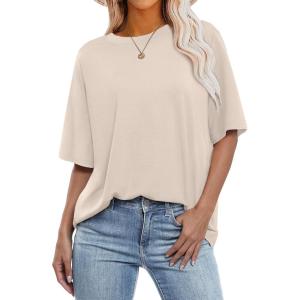 image:imageANRABESS Womens Oversized Tee Shirts Comfy Fabric Loose Fit Top AllDay Cozy for Gym Lounge Office Versatile Casual WearAlmond