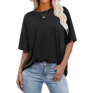image:imageANRABESS Womens Oversized Tee Shirts Comfy Fabric Loose Fit Top AllDay Cozy for Gym Lounge Office Versatile Casual WearBlack