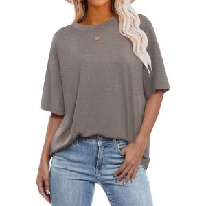 image:imageANRABESS Womens Oversized Tee Shirts Comfy Fabric Loose Fit Top AllDay Cozy for Gym Lounge Office Versatile Casual WearBrown Grey