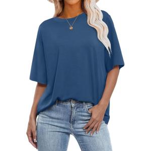image:imageANRABESS Womens Oversized Tee Shirts Comfy Fabric Loose Fit Top AllDay Cozy for Gym Lounge Office Versatile Casual WearCerulean