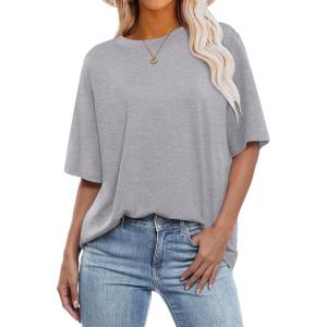 image:imageANRABESS Womens Oversized Tee Shirts Comfy Fabric Loose Fit Top AllDay Cozy for Gym Lounge Office Versatile Casual WearCharcoal Heather