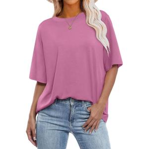 image:imageANRABESS Womens Oversized Tee Shirts Comfy Fabric Loose Fit Top AllDay Cozy for Gym Lounge Office Versatile Casual WearDark Pink
