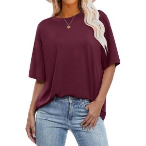 image:imageANRABESS Womens Oversized Tee Shirts Comfy Fabric Loose Fit Top AllDay Cozy for Gym Lounge Office Versatile Casual WearDark Red