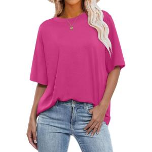 image:imageANRABESS Womens Oversized Tee Shirts Comfy Fabric Loose Fit Top AllDay Cozy for Gym Lounge Office Versatile Casual WearHot Pink