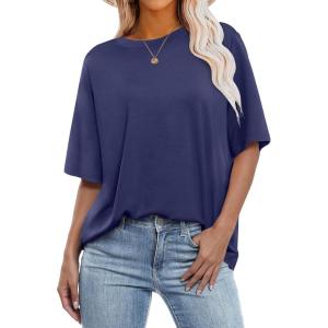 image:imageANRABESS Womens Oversized Tee Shirts Comfy Fabric Loose Fit Top AllDay Cozy for Gym Lounge Office Versatile Casual WearNavy Blue