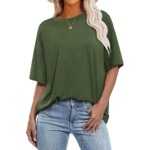 image:imageANRABESS Womens Oversized Tee Shirts Comfy Fabric Loose Fit Top AllDay Cozy for Gym Lounge Office Versatile Casual WearOlive