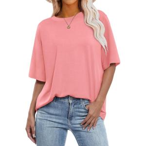 image:imageANRABESS Womens Oversized Tee Shirts Comfy Fabric Loose Fit Top AllDay Cozy for Gym Lounge Office Versatile Casual WearPink