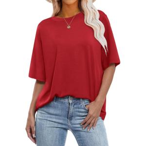 image:imageANRABESS Womens Oversized Tee Shirts Comfy Fabric Loose Fit Top AllDay Cozy for Gym Lounge Office Versatile Casual WearRed
