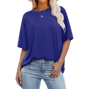 image:imageANRABESS Womens Oversized Tee Shirts Comfy Fabric Loose Fit Top AllDay Cozy for Gym Lounge Office Versatile Casual WearRoyal Blue