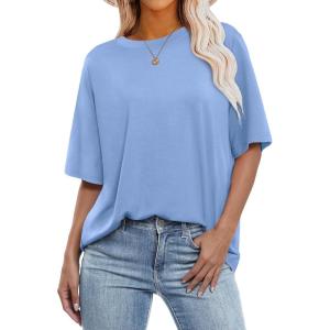image:imageANRABESS Womens Oversized Tee Shirts Comfy Fabric Loose Fit Top AllDay Cozy for Gym Lounge Office Versatile Casual WearSky Blue