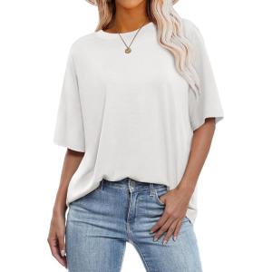 image:imageANRABESS Womens Oversized Tee Shirts Comfy Fabric Loose Fit Top AllDay Cozy for Gym Lounge Office Versatile Casual WearWhite