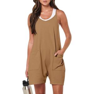image:imageANRABESS Womens Rompers Summer Casual Loose Sleeveless Overalls Spaghetti Strap Shorts Jumpsuit 2026 Beach Vacation ClothesBrown