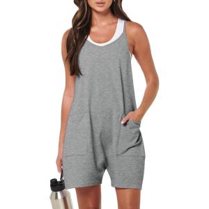 image:imageANRABESS Womens Rompers Summer Casual Loose Sleeveless Overalls Spaghetti Strap Shorts Jumpsuit 2026 Beach Vacation ClothesDeep Grey