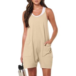 image:imageANRABESS Womens Rompers Summer Casual Loose Sleeveless Overalls Spaghetti Strap Shorts Jumpsuit 2026 Beach Vacation ClothesKhaki