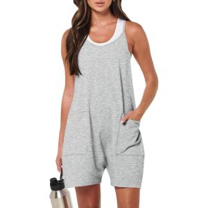 image:imageANRABESS Womens Rompers Summer Casual Loose Sleeveless Overalls Spaghetti Strap Shorts Jumpsuit 2026 Beach Vacation ClothesLight Grey