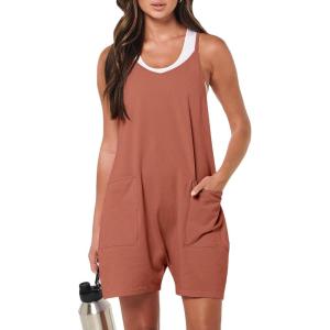 image:imageANRABESS Womens Rompers Summer Casual Loose Sleeveless Overalls Spaghetti Strap Shorts Jumpsuit 2026 Beach Vacation ClothesRust