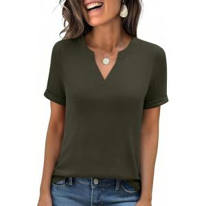 image:imageANRABESS Womens Short Sleeve V Neck Tops Summer Casual TShirts Blouses 2026 Spring Trendy Beach Vacation ClothesArmy Green
