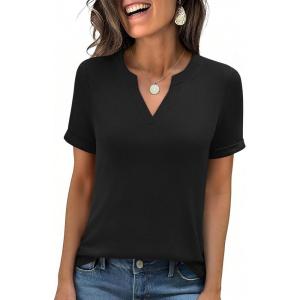 image:imageANRABESS Womens Short Sleeve V Neck Tops Summer Casual TShirts Blouses 2026 Spring Trendy Beach Vacation ClothesBlack