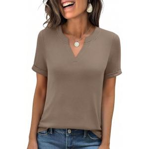 image:imageANRABESS Womens Short Sleeve V Neck Tops Summer Casual TShirts Blouses 2026 Spring Trendy Beach Vacation ClothesLight Khaki