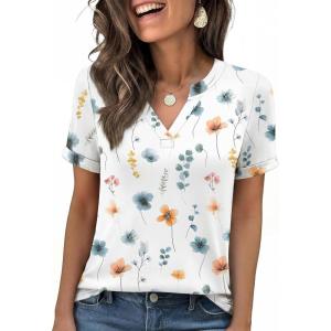 image:imageANRABESS Womens Short Sleeve V Neck Tops Summer Casual TShirts Blouses 2026 Spring Trendy Beach Vacation ClothesWhite Colorful Floral