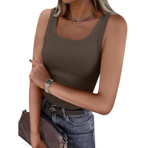 image:imageANRABESS Womens Sleeveless Scoop Neck Tank Top Ribbed Fitted Summer Basic Slim Cute Tops 2026Brown