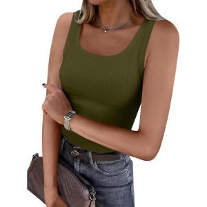 image:imageANRABESS Womens Sleeveless Scoop Neck Tank Top Ribbed Fitted Summer Basic Slim Cute Tops 2026Green