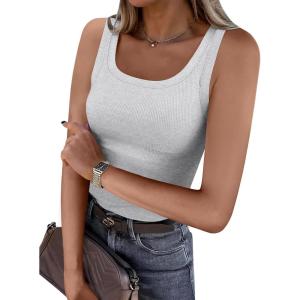 image:imageANRABESS Womens Sleeveless Scoop Neck Tank Top Ribbed Fitted Summer Basic Slim Cute Tops 2026Light Gray