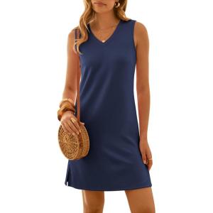 image:imageANRABESS Womens Summer Casual Beach Mini Dress 2026 Sleeveless V Neck Loose Split WrinkleFree Travel Vacation Short SundressNavy Blue