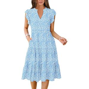 image:imageANRABESS Womens Summer Dress Ruffle Sleeve V Neck Midi Dresses Fashion Casual Fit Flowy Tiered Boho Beach Vacation SundressBlue Floral