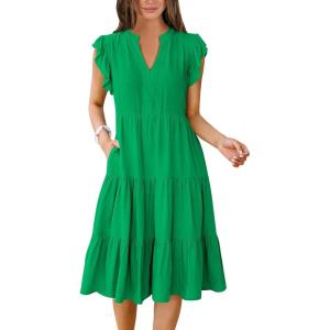 image:imageANRABESS Womens Summer Dress Ruffle Sleeve V Neck Midi Dresses Fashion Casual Fit Flowy Tiered Boho Beach Vacation SundressForest