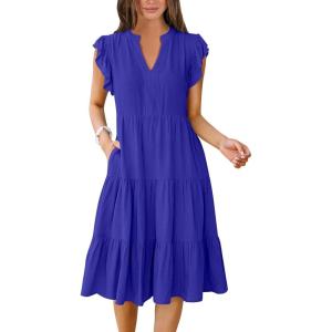 image:imageANRABESS Womens Summer Dress Ruffle Sleeve V Neck Midi Dresses Fashion Casual Fit Flowy Tiered Boho Beach Vacation SundressRoyal Blue