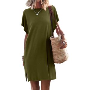 image:imageANRABESS Womens Summer T Shirt Dress 2026 Beach Vacation Travel Outfits Casual Simple Soft Mini Sundress Cover Up ClothesArmy Green