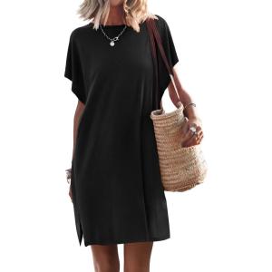 image:imageANRABESS Womens Summer T Shirt Dress 2026 Beach Vacation Travel Outfits Casual Simple Soft Mini Sundress Cover Up ClothesBlack