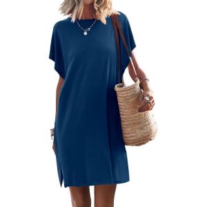 image:imageANRABESS Womens Summer T Shirt Dress 2026 Beach Vacation Travel Outfits Casual Simple Soft Mini Sundress Cover Up ClothesBlue