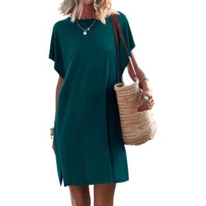 image:imageANRABESS Womens Summer T Shirt Dress 2026 Beach Vacation Travel Outfits Casual Simple Soft Mini Sundress Cover Up ClothesDeep Green