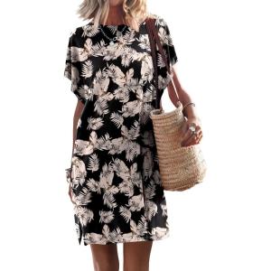 image:imageANRABESS Womens Summer T Shirt Dress 2026 Beach Vacation Travel Outfits Casual Simple Soft Mini Sundress Cover Up ClothesFloral Black White
