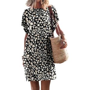 image:imageANRABESS Womens Summer T Shirt Dress 2026 Beach Vacation Travel Outfits Casual Simple Soft Mini Sundress Cover Up ClothesFloral Black Yellow