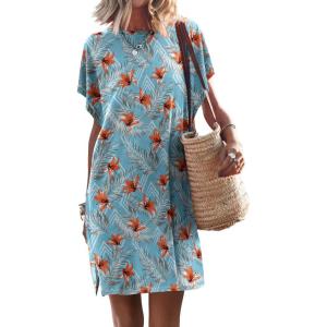 image:imageANRABESS Womens Summer T Shirt Dress 2026 Beach Vacation Travel Outfits Casual Simple Soft Mini Sundress Cover Up ClothesFloral Blue