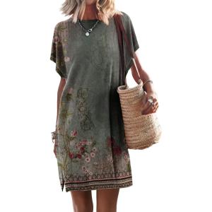 image:imageANRABESS Womens Summer T Shirt Dress 2026 Beach Vacation Travel Outfits Casual Simple Soft Mini Sundress Cover Up ClothesFloral Grey